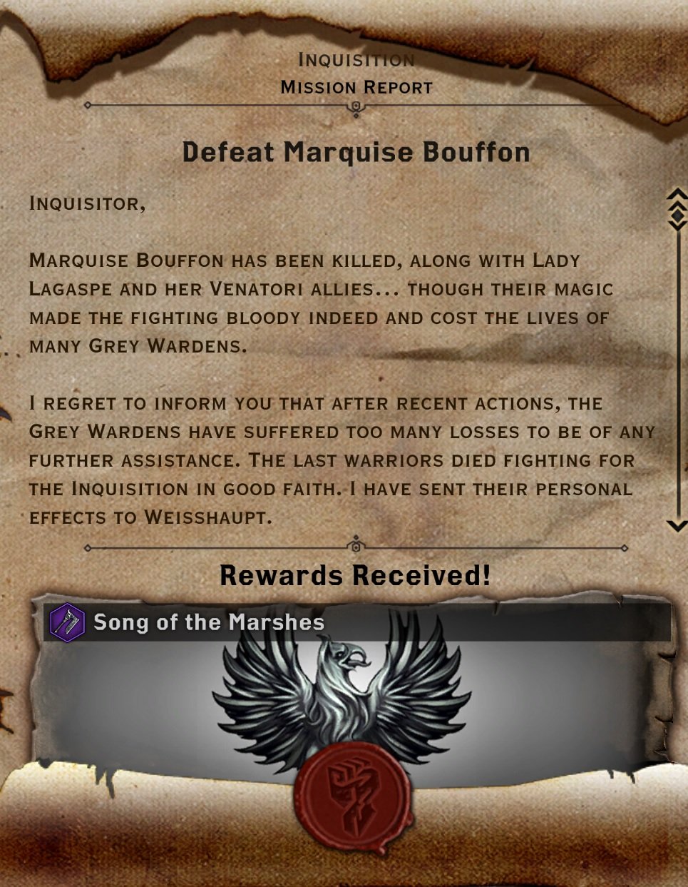 Defeat marquise bouffon war table reward