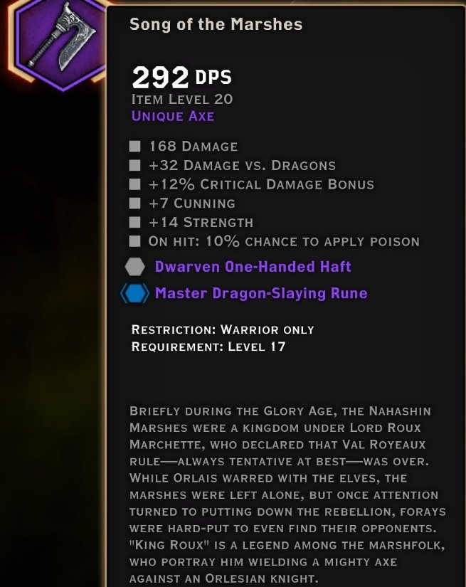 song of the marshes weapon stats