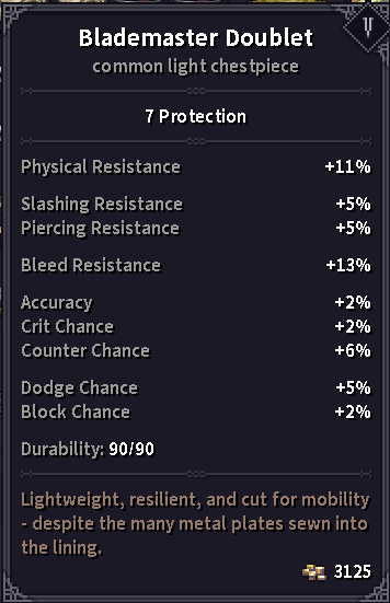 BlademasterDoublet stats