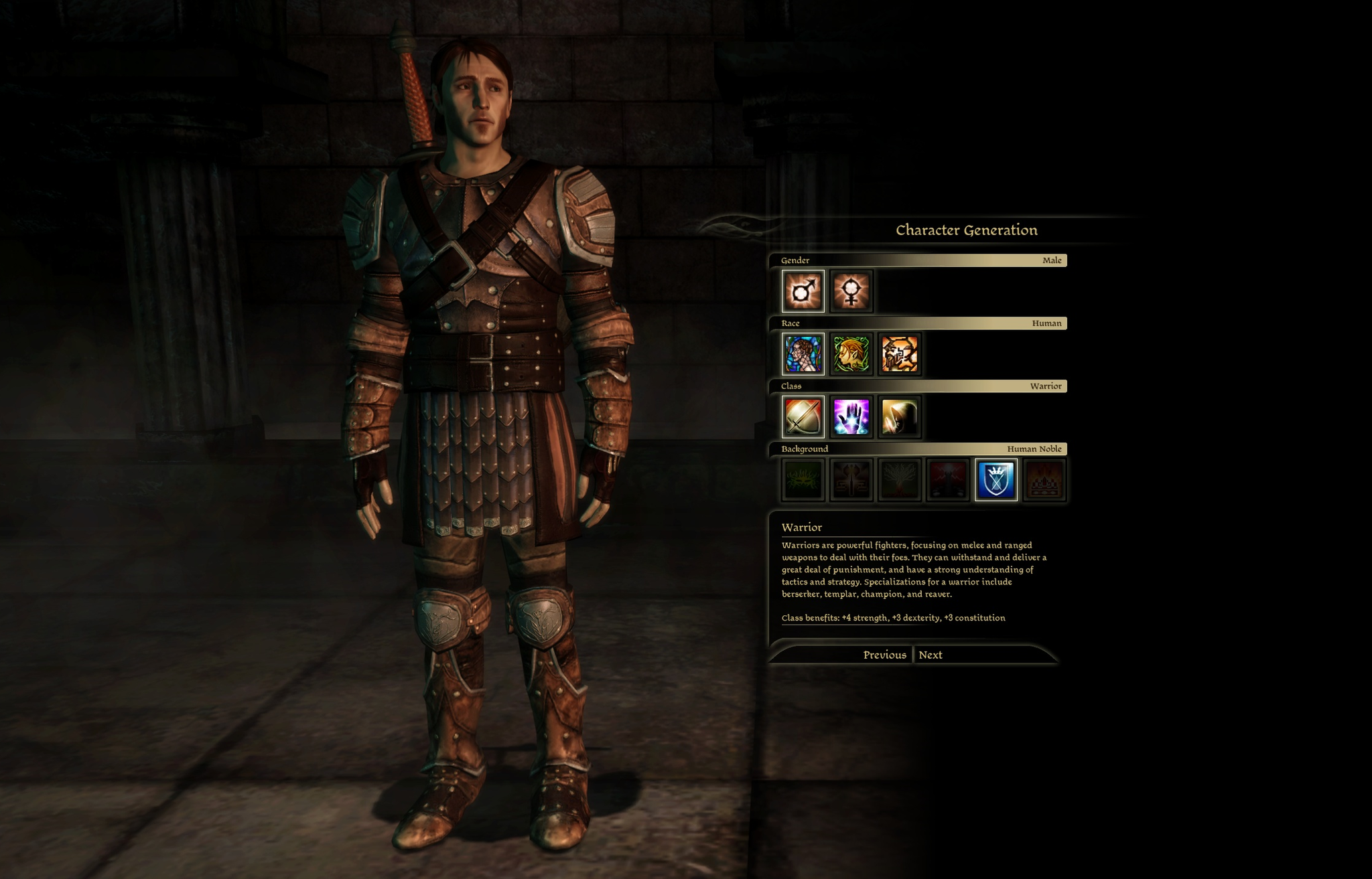 character creation warrior dragon age origins