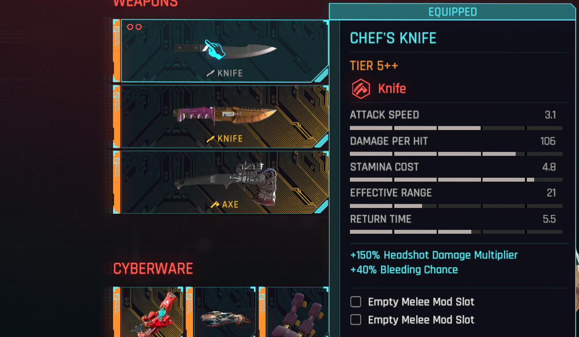 chefs knife cyberpunk 2077