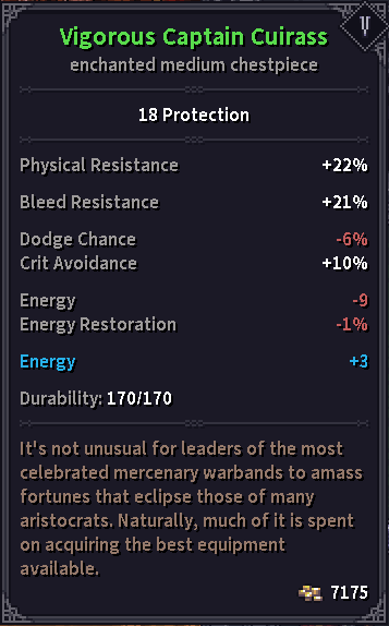 Cuirass Stats