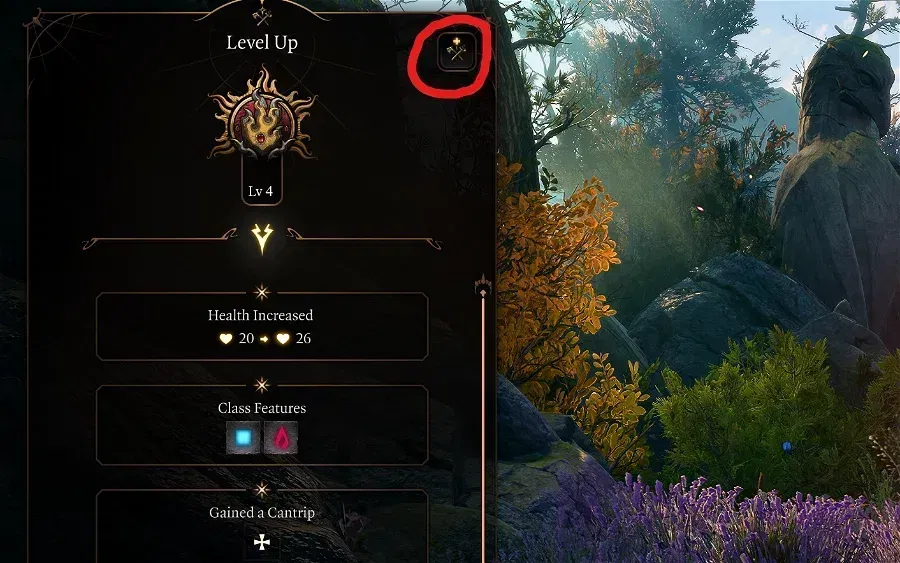 multiclass button level up screen