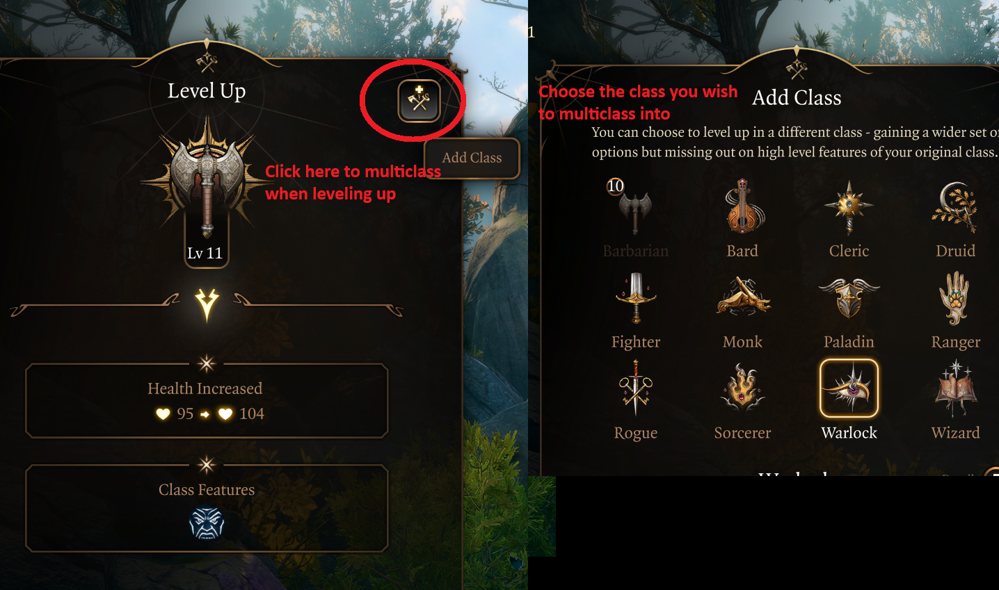 multiclass instructions bg3