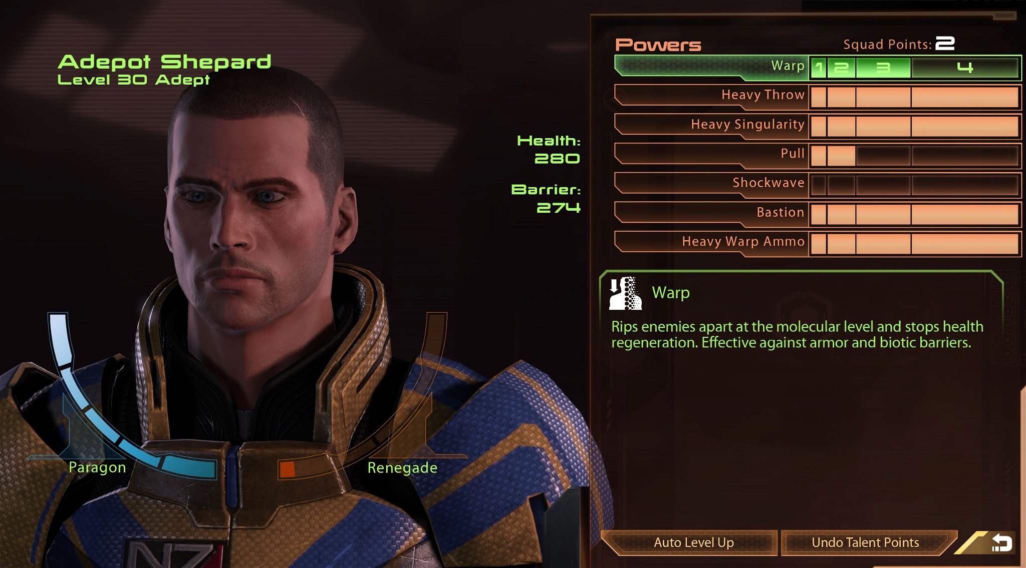 shepard adept build squad points mass effect 2