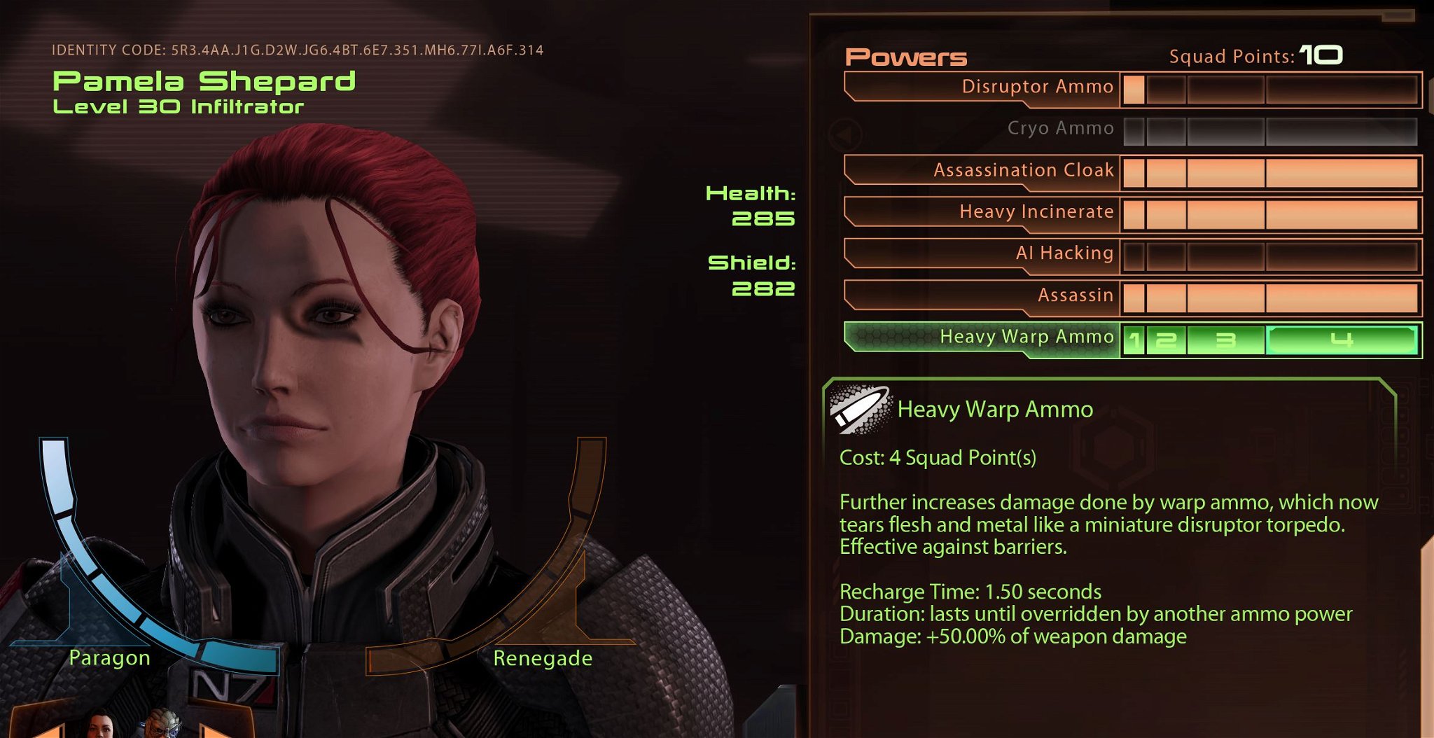Shepard Infiltrator build squad points mass effect 2
