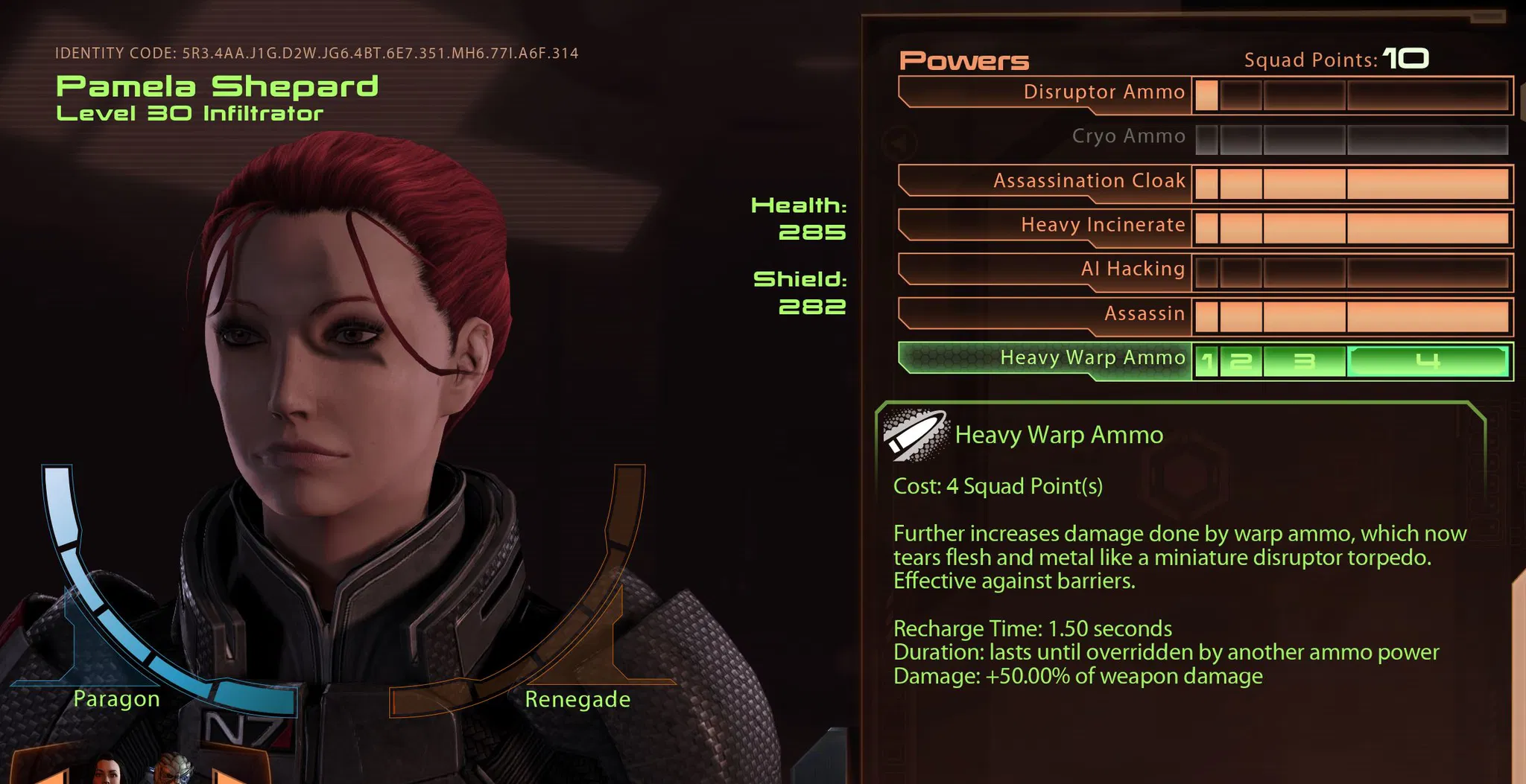 Shepard Infiltrator build squad points mass effect 2