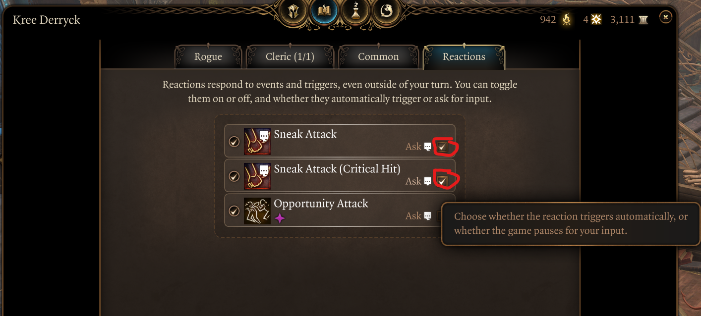 sneakt attack notification reaction bg3